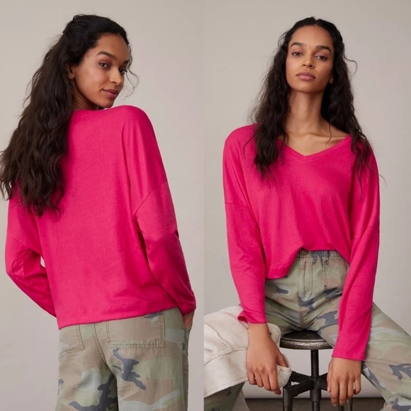 By Anthropologie Dina Pink Textured Long Sleeve Top. - Picture 2 of 9